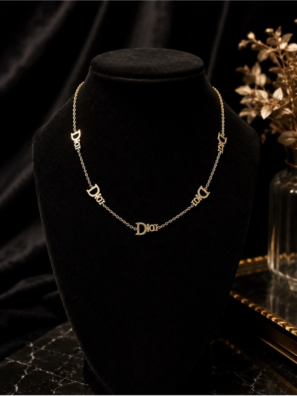 Luxury Gold Dior Logo Link Necklace
